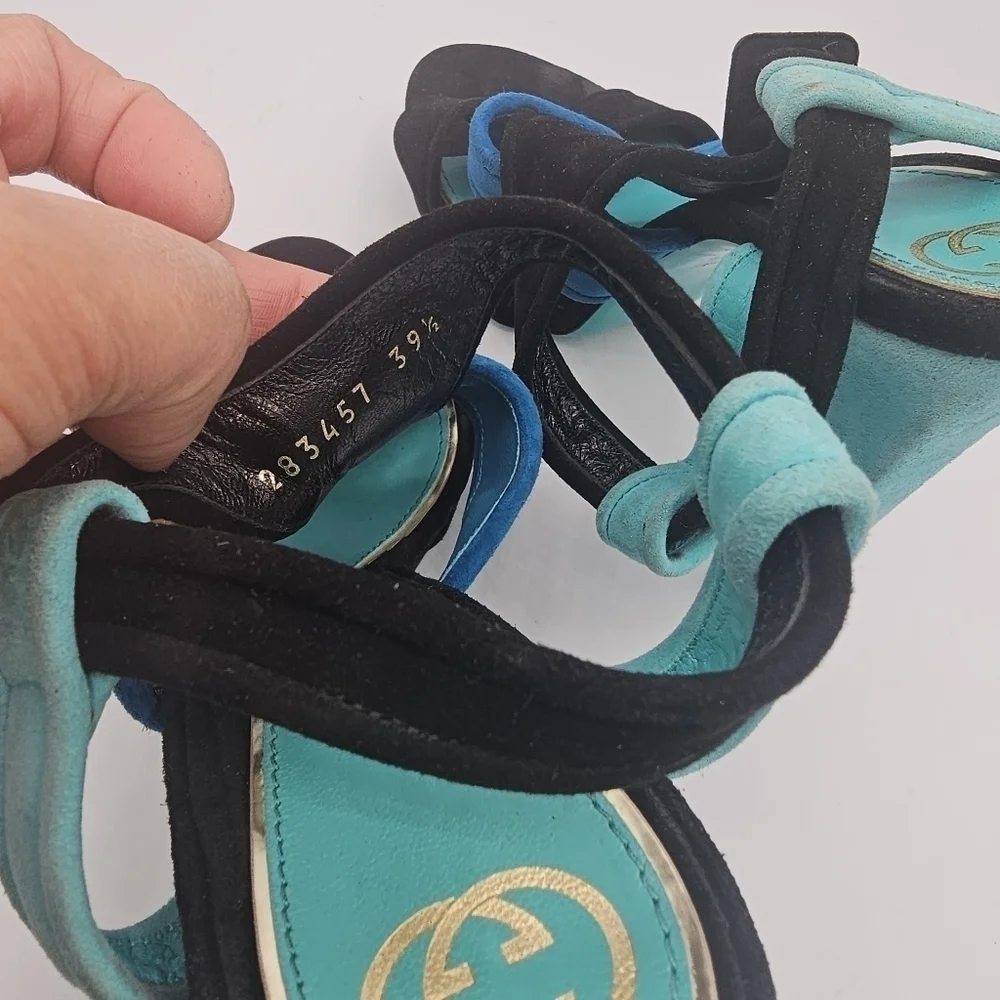 Gucci Women's Tri color suede Slingback Sandals Platform Size 39.5 - Picture 5 of 13